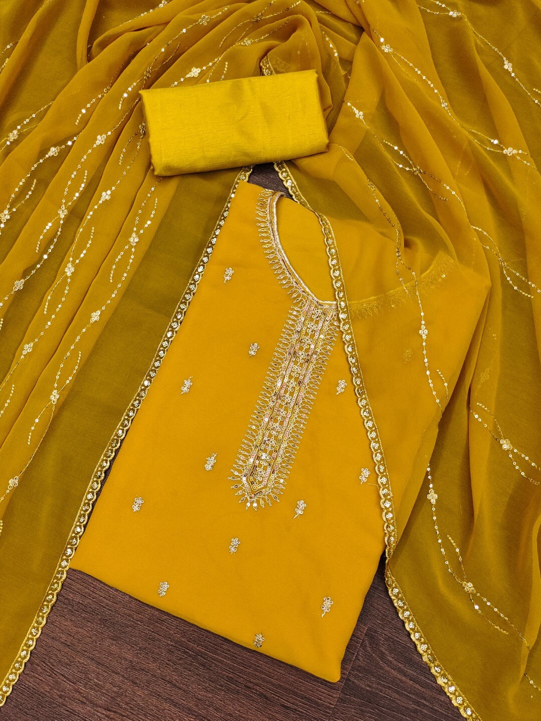 

ZEEPKART Embroidered Unstitched Dress Material, Gold