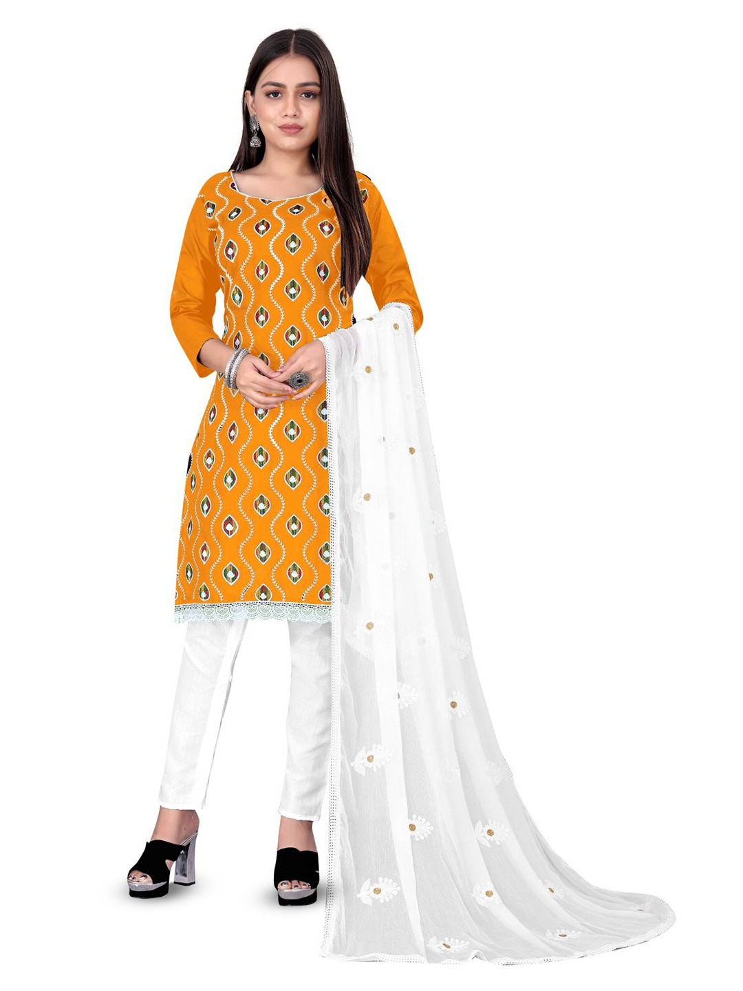 

ZEEPKART Unstitched Dress Material, Gold