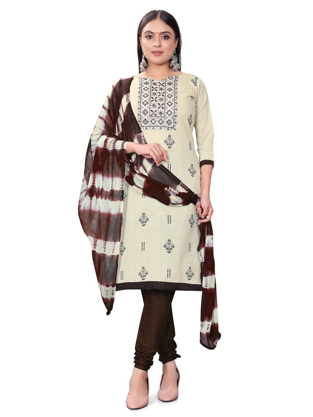 

ZEEPKART Ethnic Motifs Printed Unstitched Dress Material, Brown