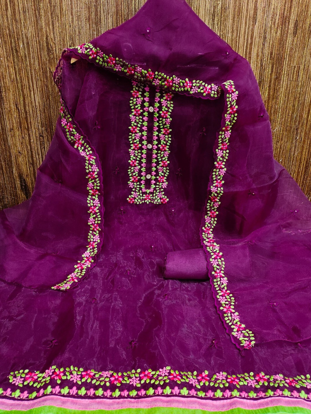 

ZEEPKART Embroidered Sequinned Organza Unstitched Dress Material, Purple
