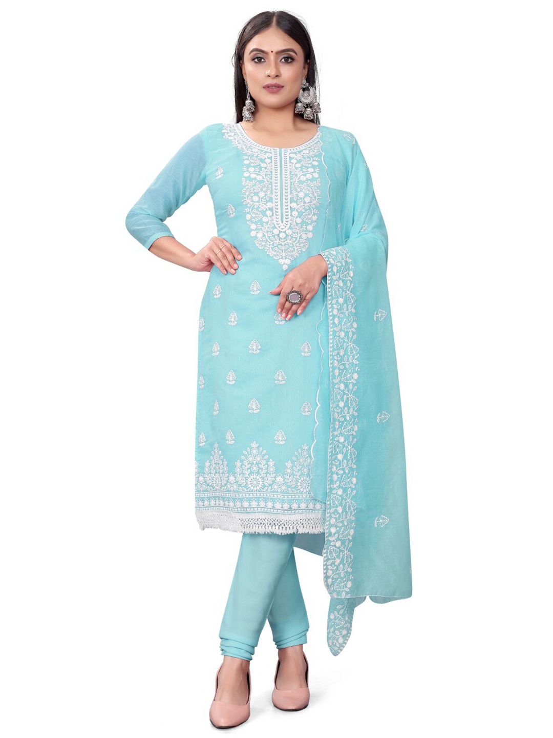 

ZEEPKART Ethnic Motifs Embroidered Unstitched Dress Material, Blue