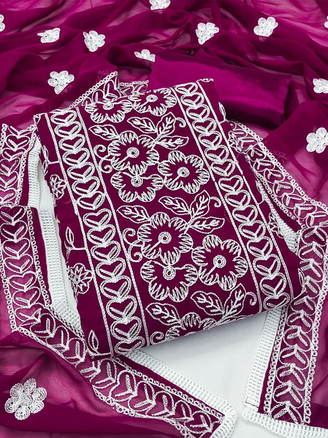 

ZEEPKART Floral Embroidered Unstitched Dress Material, Purple