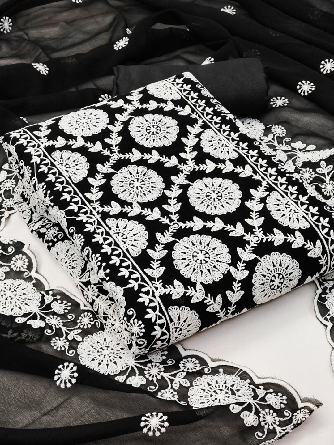 

ZEEPKART Embroidered Unstitched Dress Material, Black