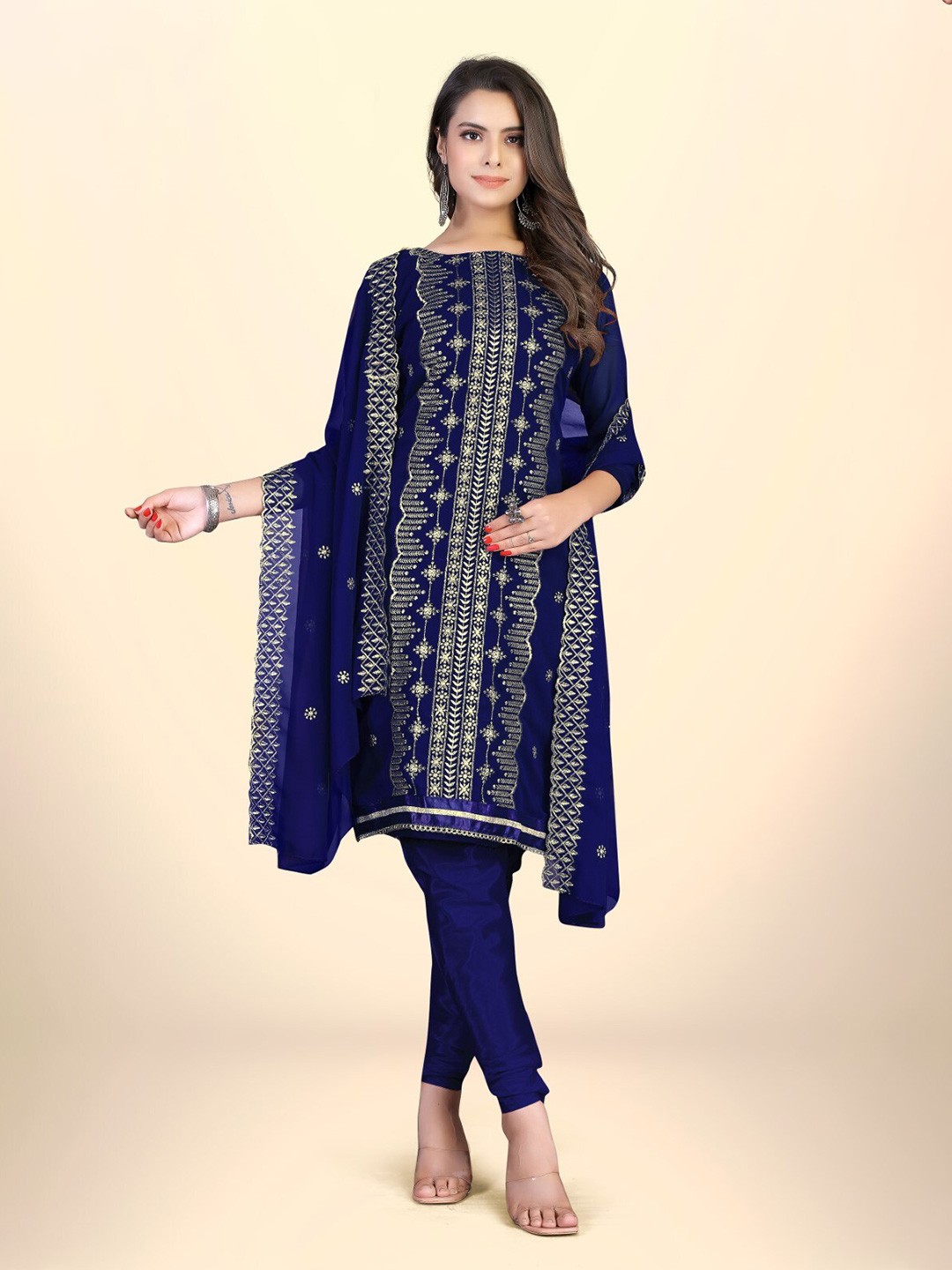 

ZEEPKART Ethnic Motifs Embroidered Unstitched Dress Material, Blue