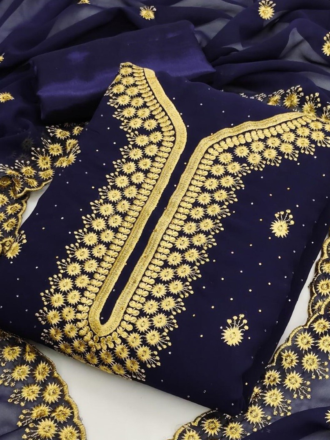

ZEEPKART Ethnic Motifs Embroidered Unstitched Dress Material, Blue