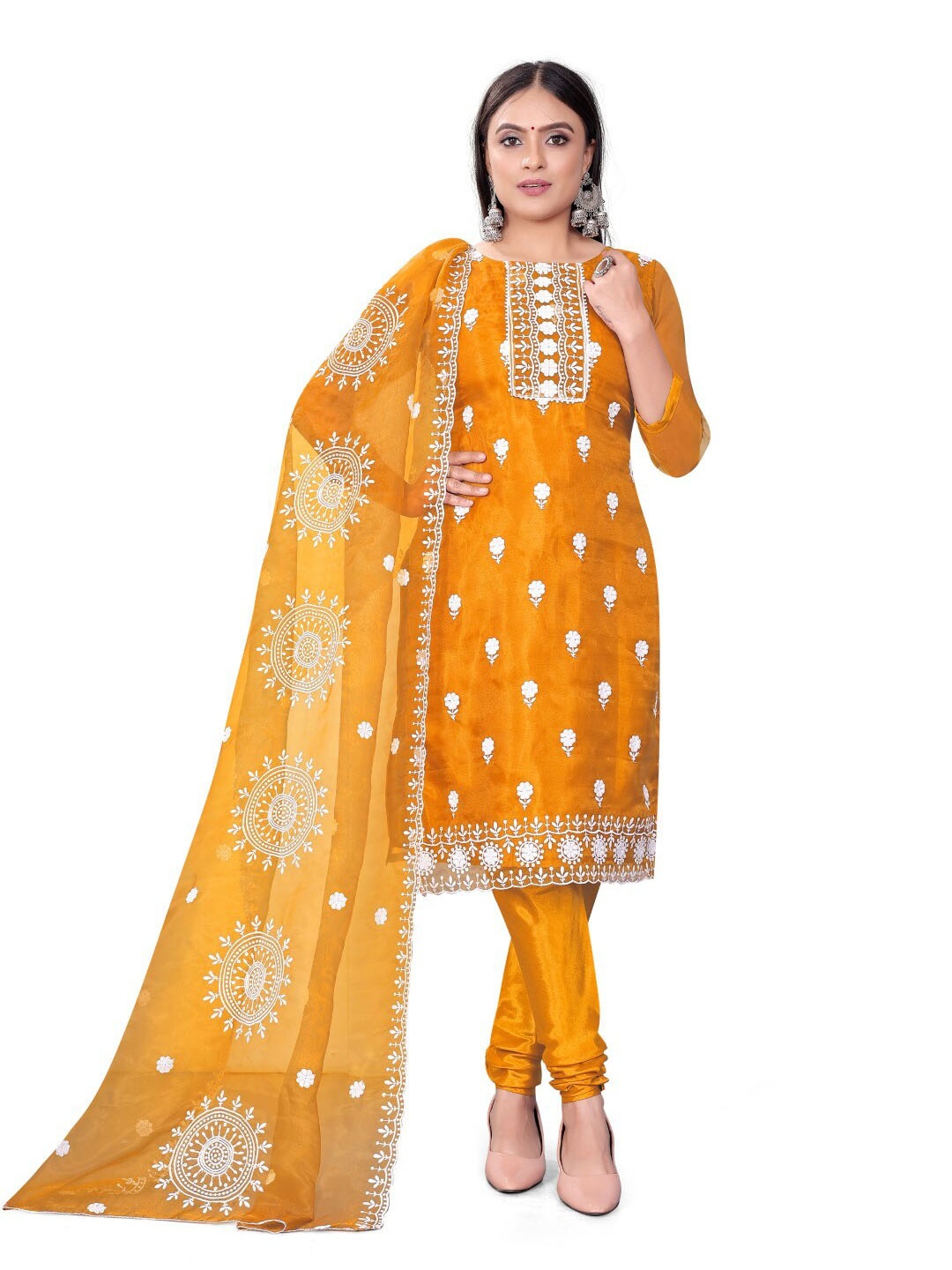 

ZEEPKART Ethnic Motifs Embroidered Unstitched Dress Material, Gold