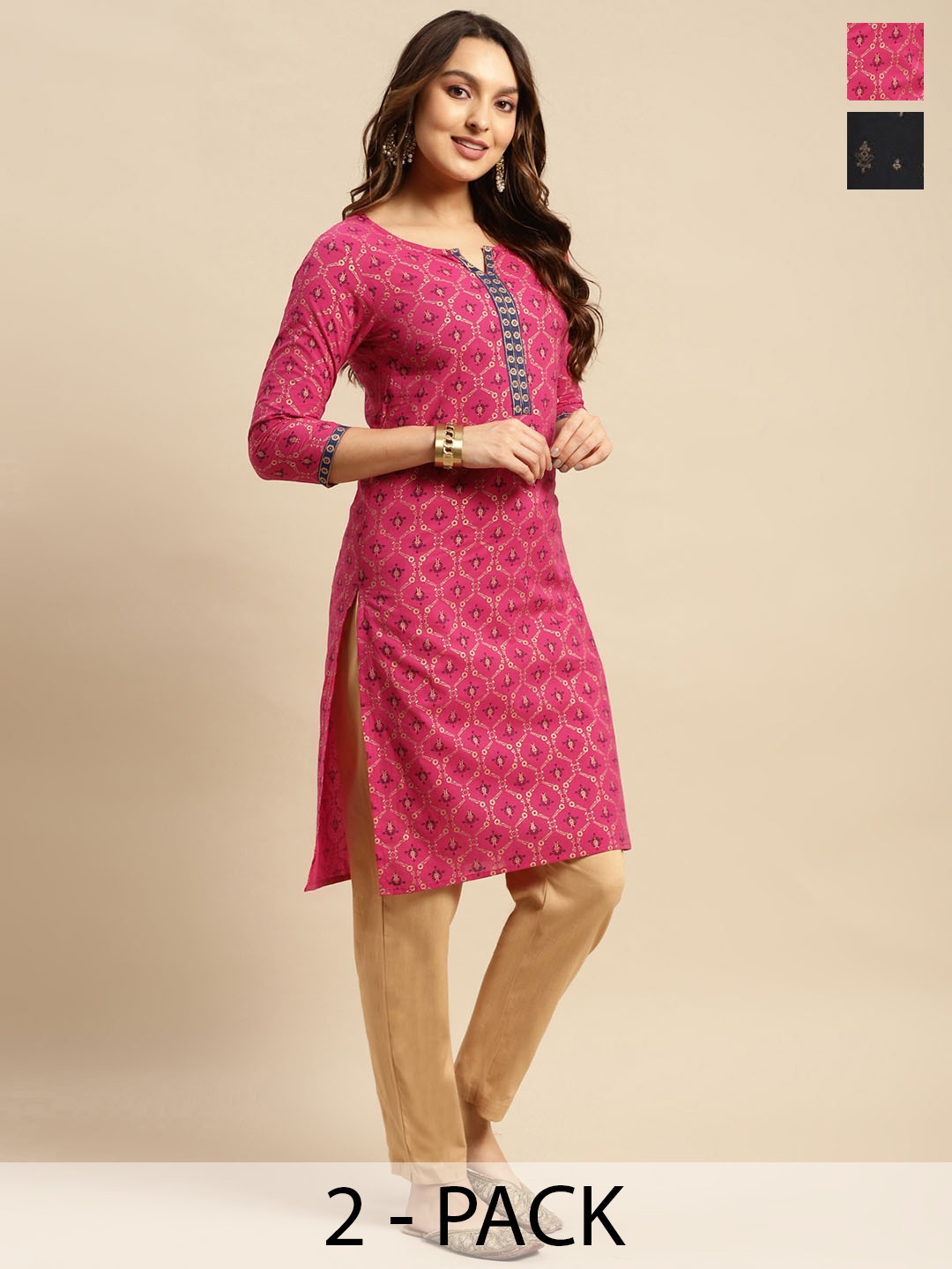 

Rangita Abstract Printed Round Neck Three-Quarter Sleeves Cotton Kurtri, Red