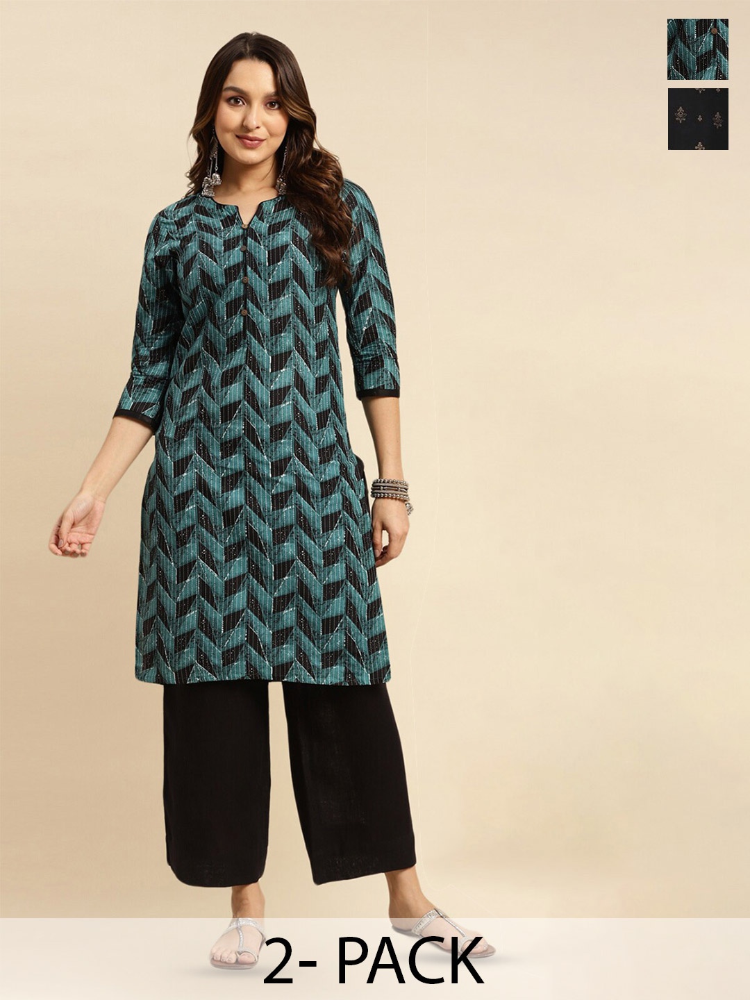 

Rangita Black & Blue Printed Selection Of 2 Kurtas