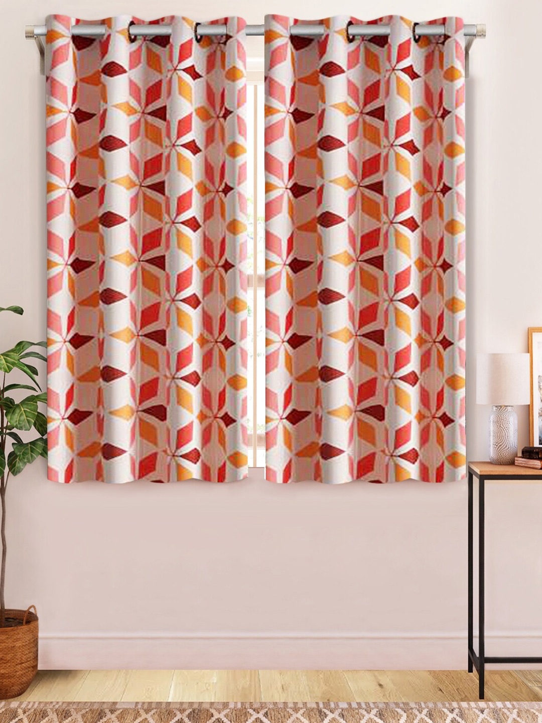 

Aura Red & White 2 Pcs Geometric Printed Window Curtains