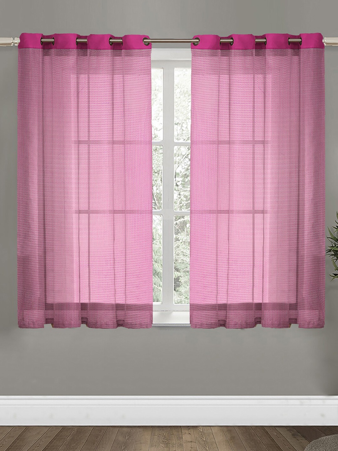 

Aura Pink 2 Pcs Striped Printed Window Curtains