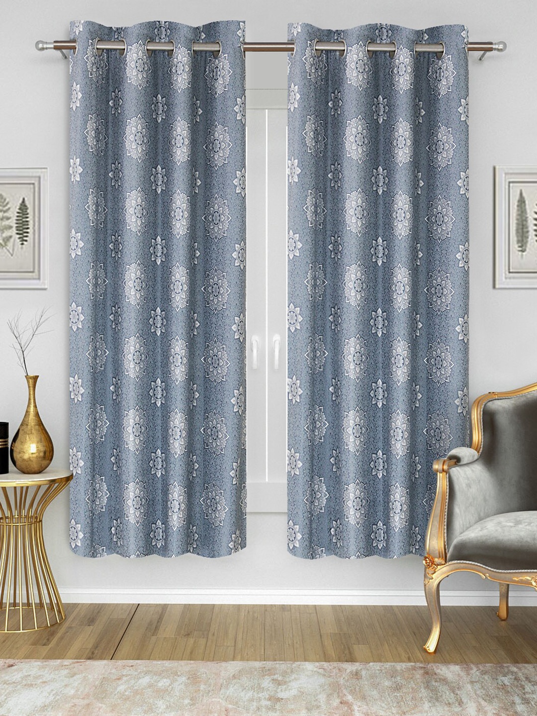 

Aura Grey & White 2 Pcs Ethnic Motifs Printed Window Curtains