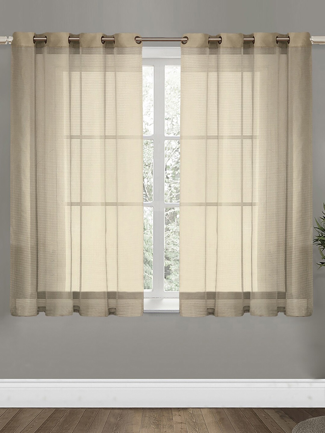 

Aura Beige 2 Pcs Floral Printed Window Curtains