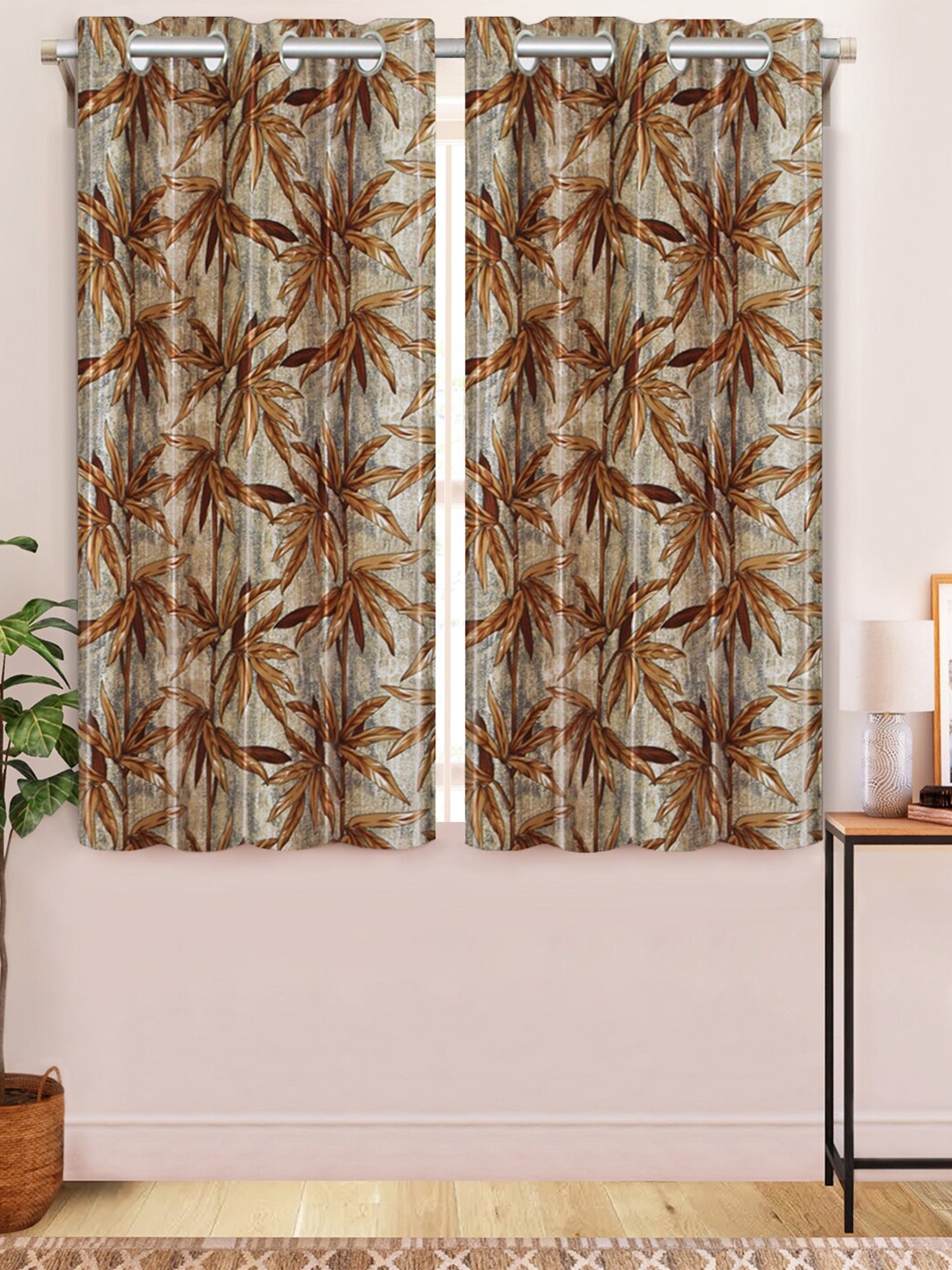 

Aura Brown & Grey 2 Pcs Floral Printed Window Curtains