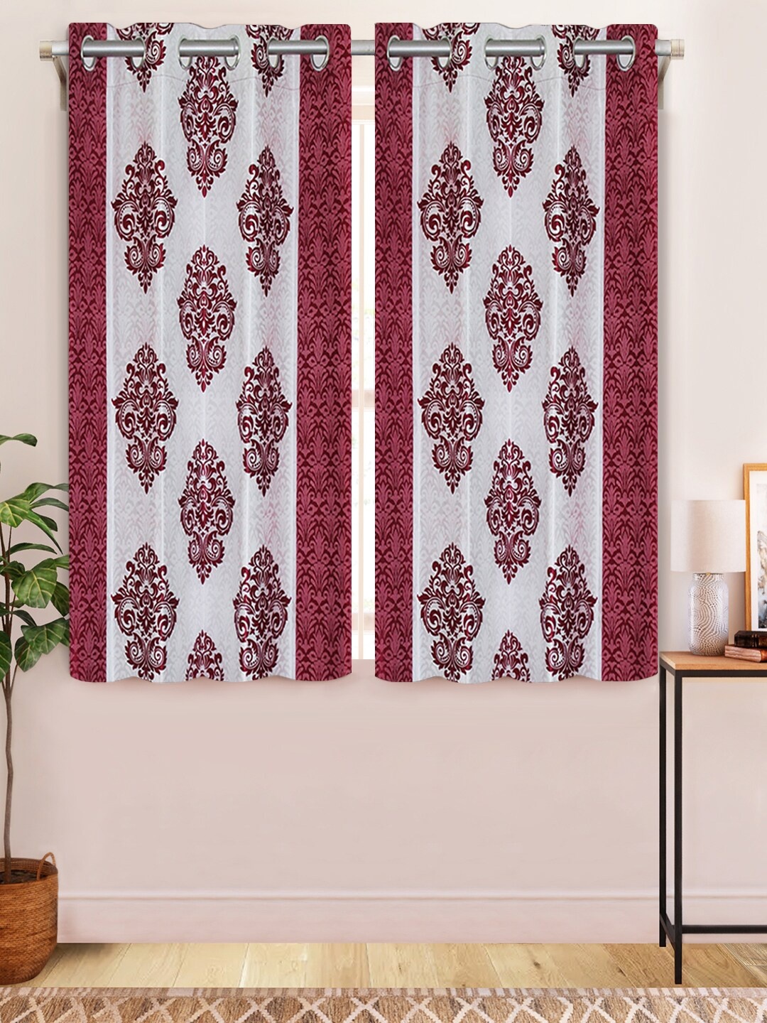 

Aura Maroon & White 2 Pcs Ethnic Motifs Printed Window Curtains