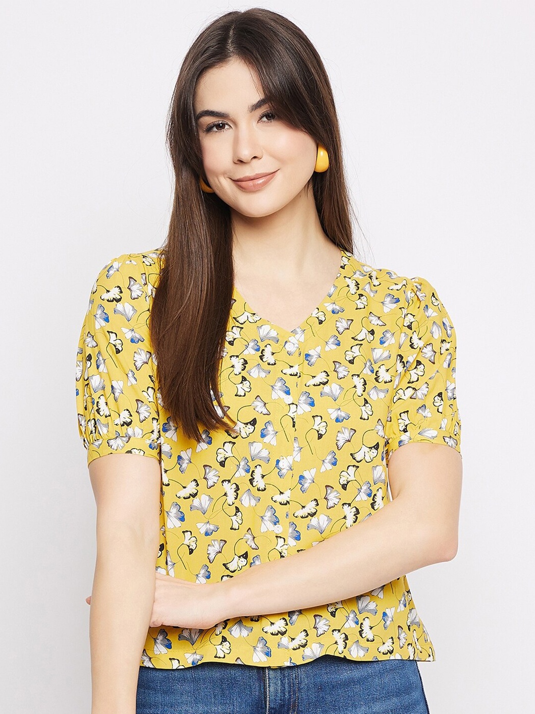 

Mayra Floral Print V-Neck Casual Top, Yellow