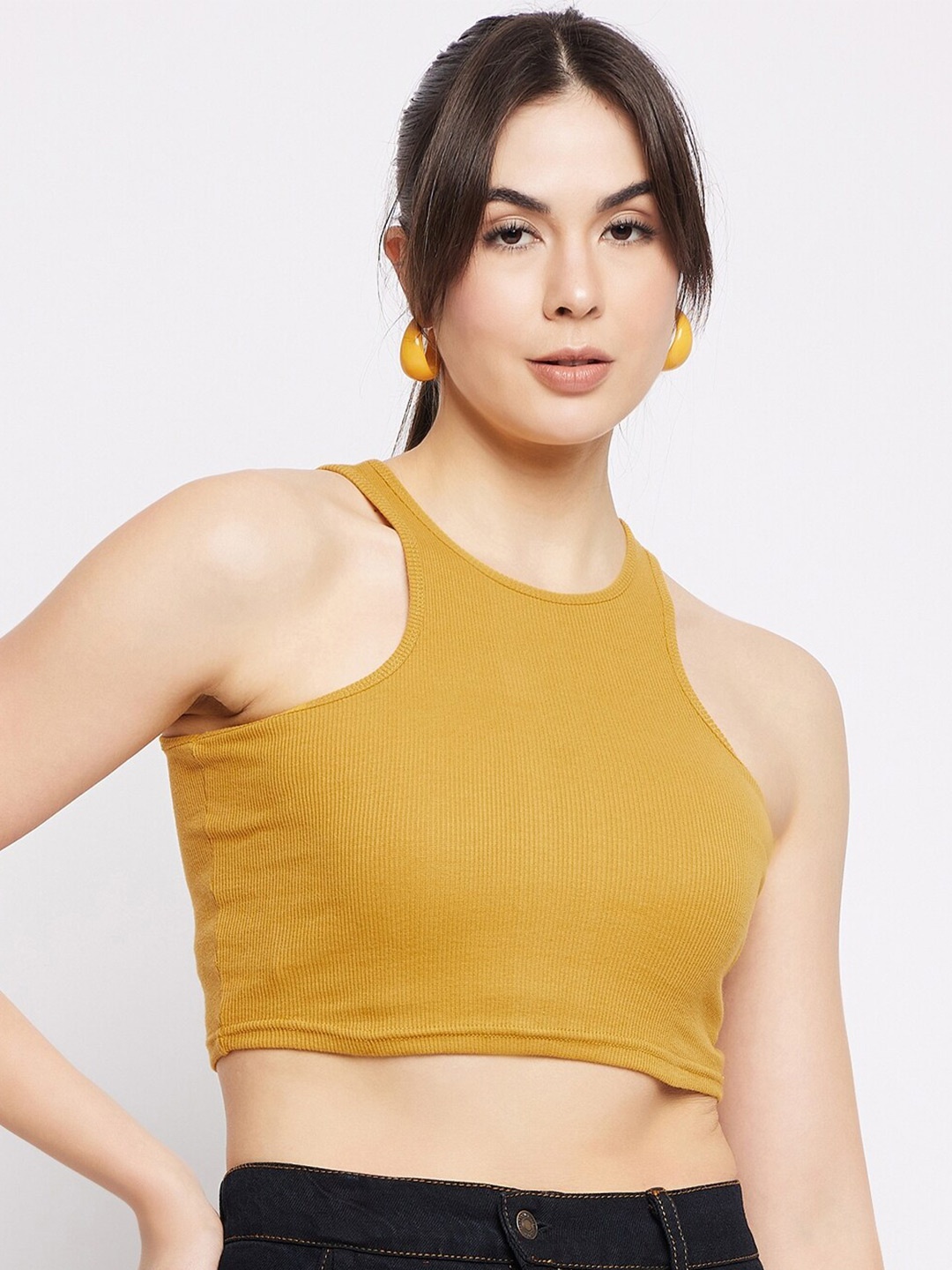 

Mayra Round Neck Crop Top, Mustard