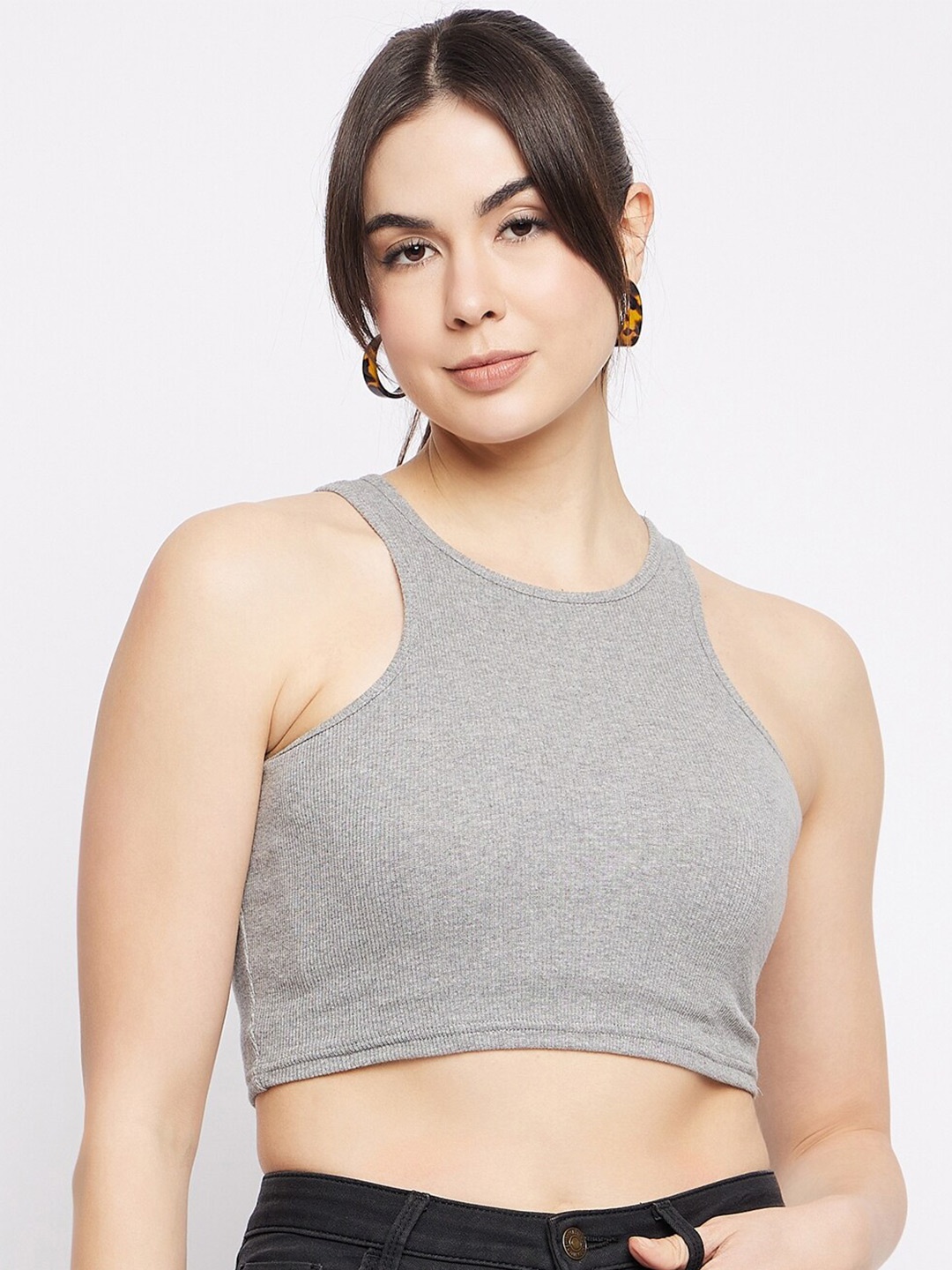 

Mayra Round Neck Sleeveless Crop Top, Grey