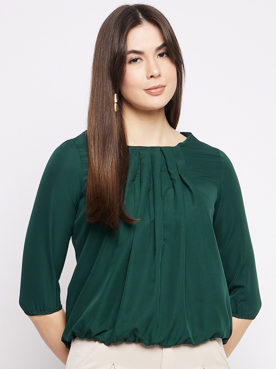 

Mayra Round Neck Blouson Top, Green