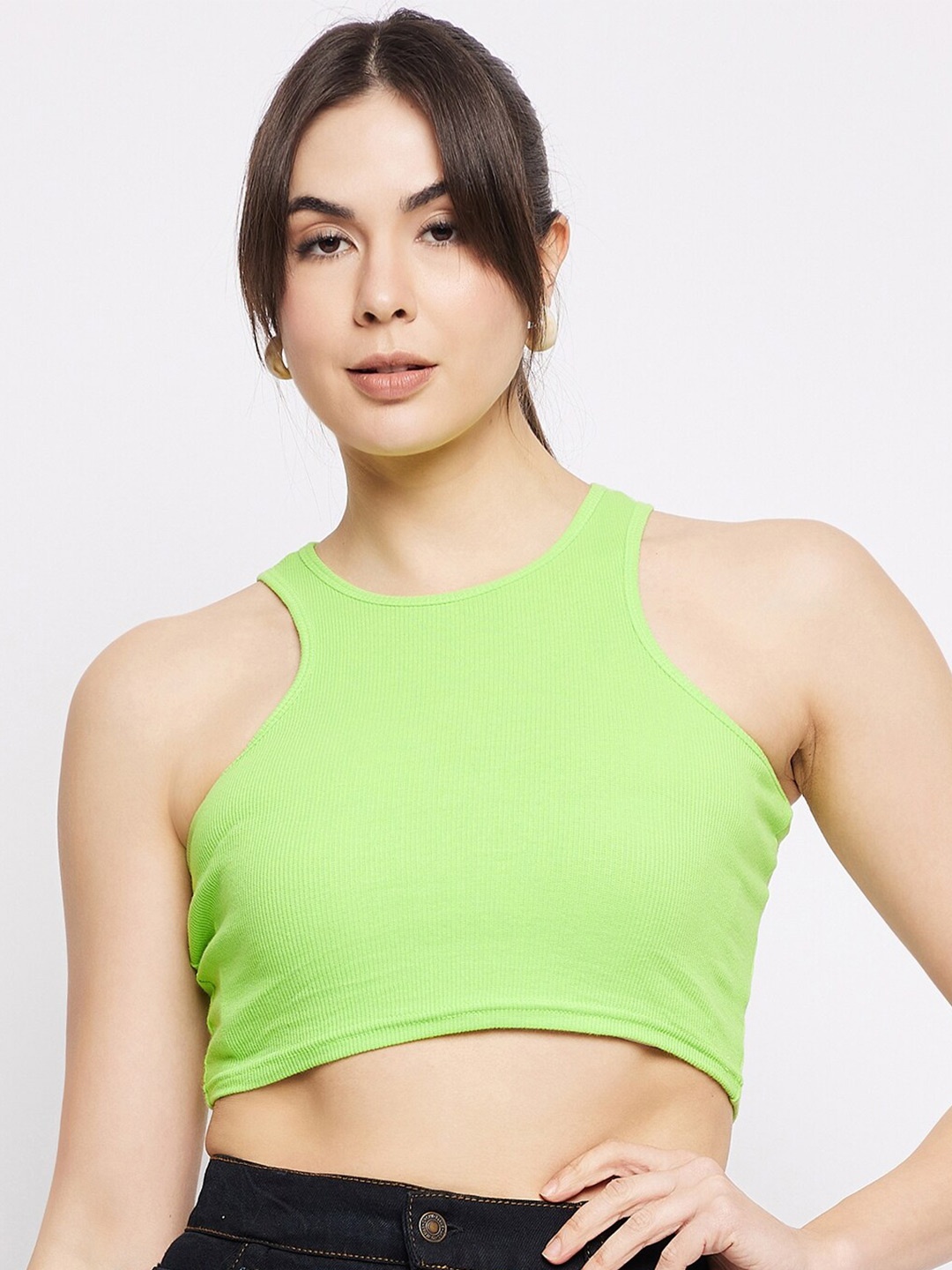 

Mayra Round Neck Crop Top, Fluorescent green