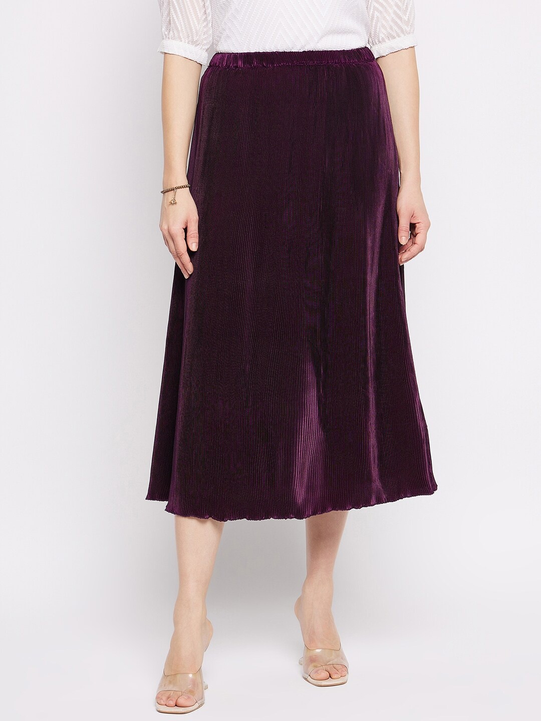 

Mayra Striped Satin A-Line Midi Skirt, Purple