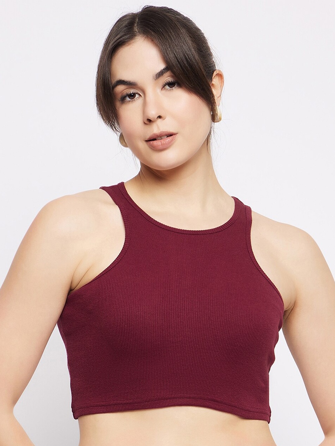 

Mayra Round Sleeveless Crop Top, Maroon