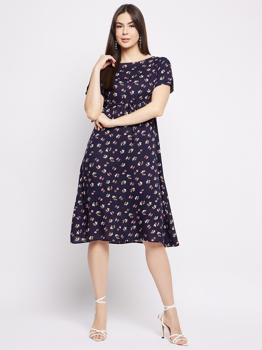 

Mayra Floral Print Fit & Flare Dress, Navy blue