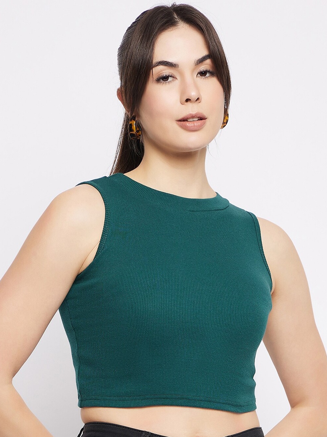 

Mayra Round Neck Sleeveless Crop Top, Teal