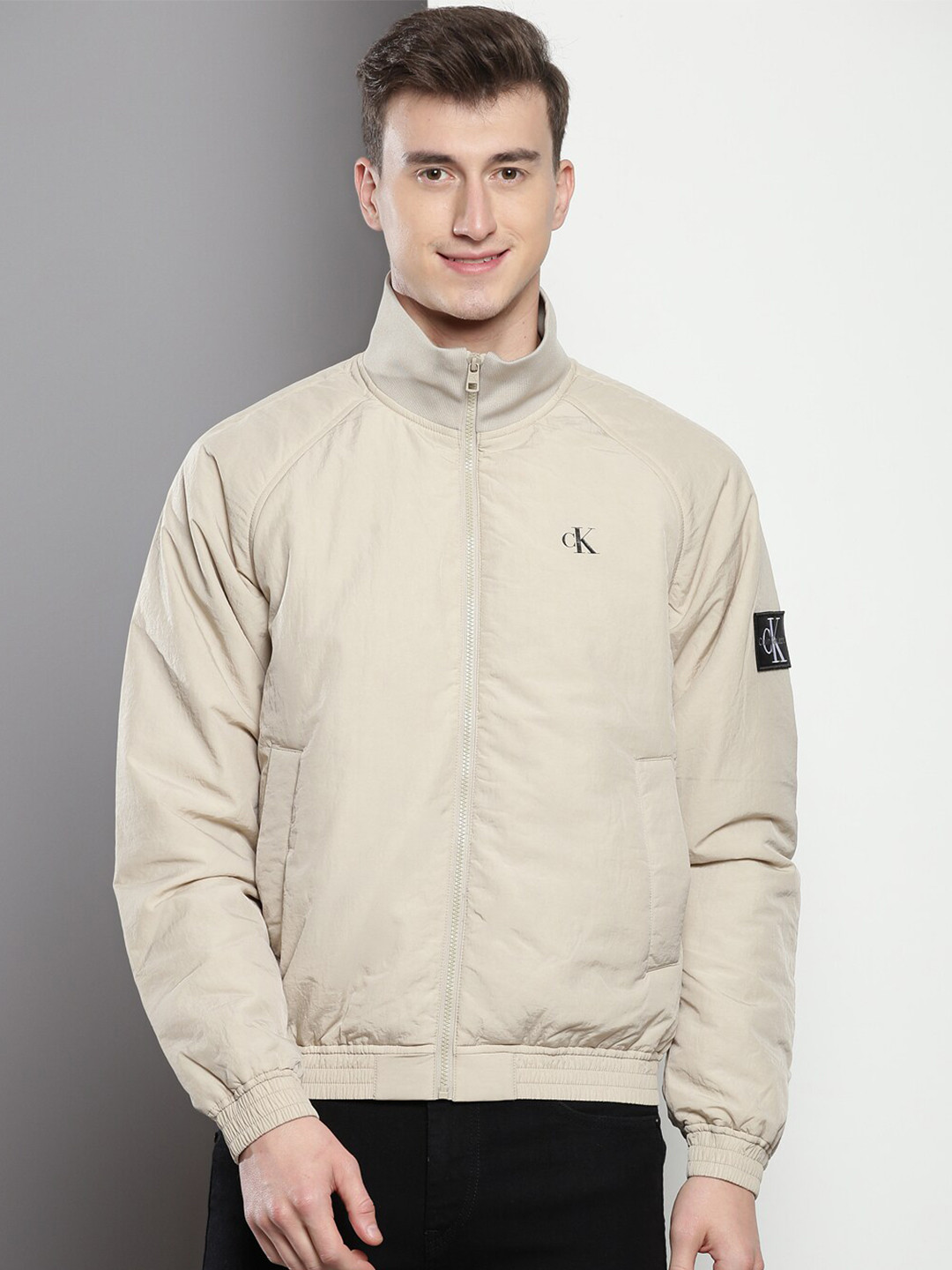 

Calvin Klein Mock Collar Bomber Jacket, Beige