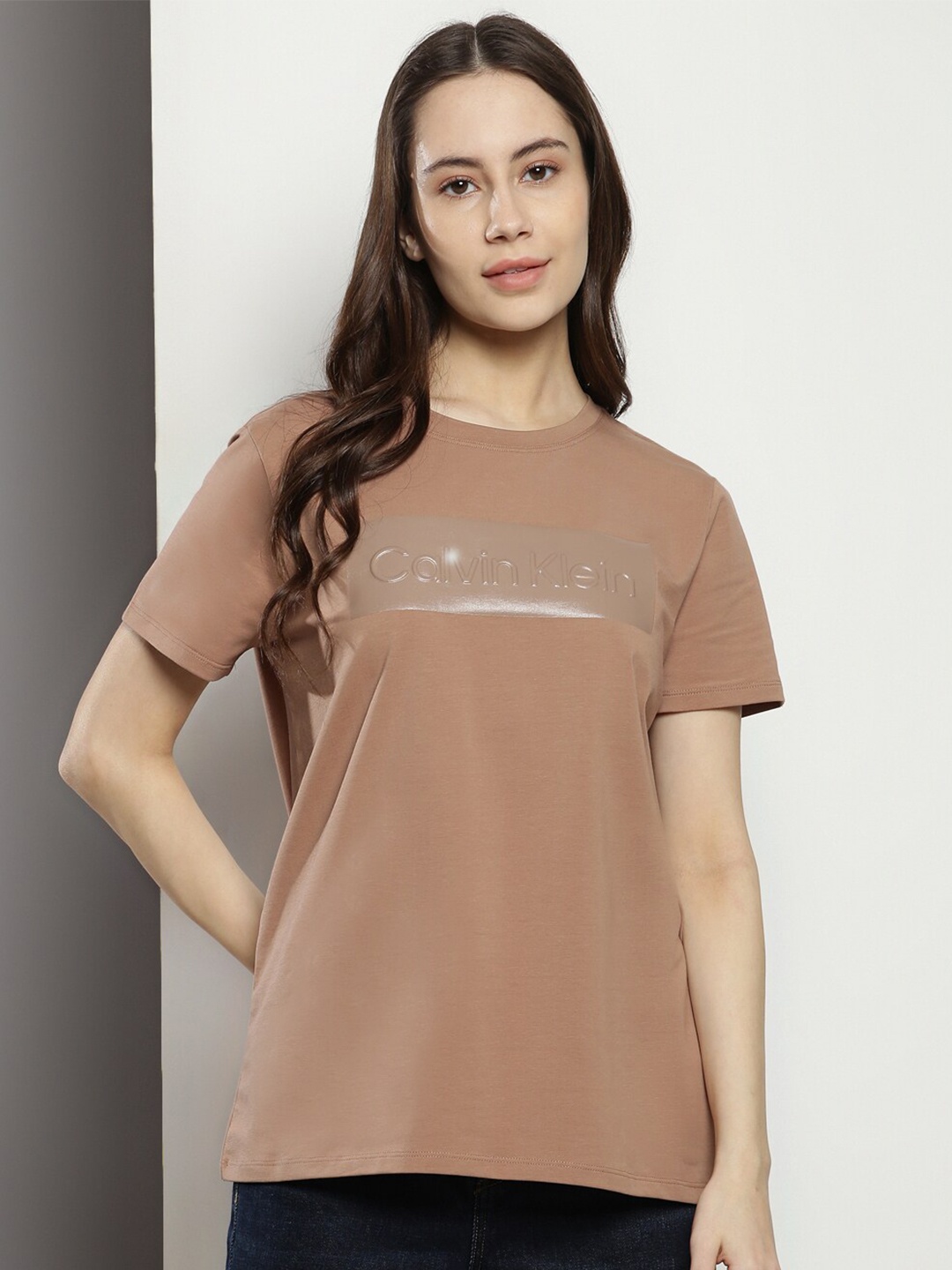 

Calvin Klein Typography Printed Cotton T-shirt, Brown