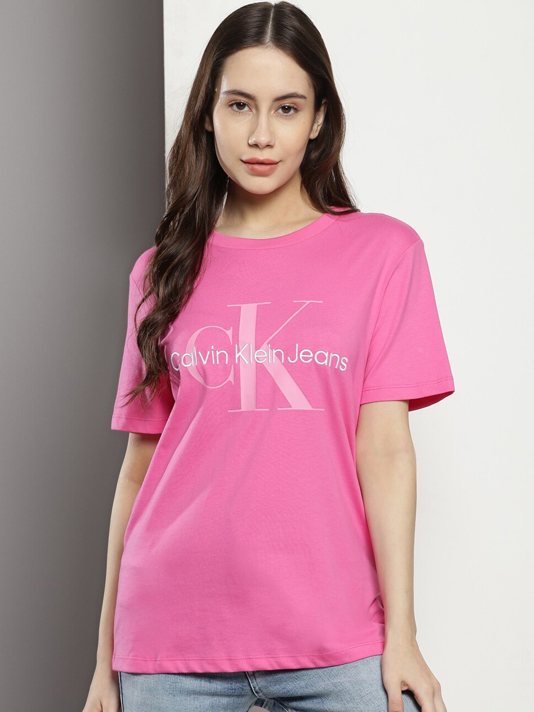 

Calvin Klein Pink Typography Cotton Drop Shoulder Sleeves Tshirt