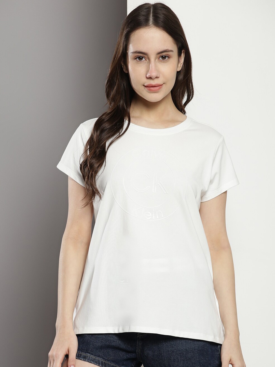 

Calvin Klein Brand Logo Printed Cotton T-shirt, White