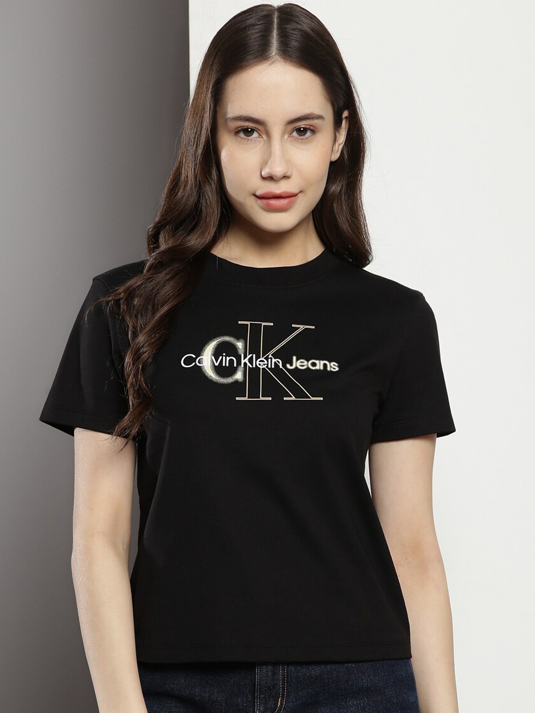 

Calvin Klein Typography Printed Cotton T-shirt, Black