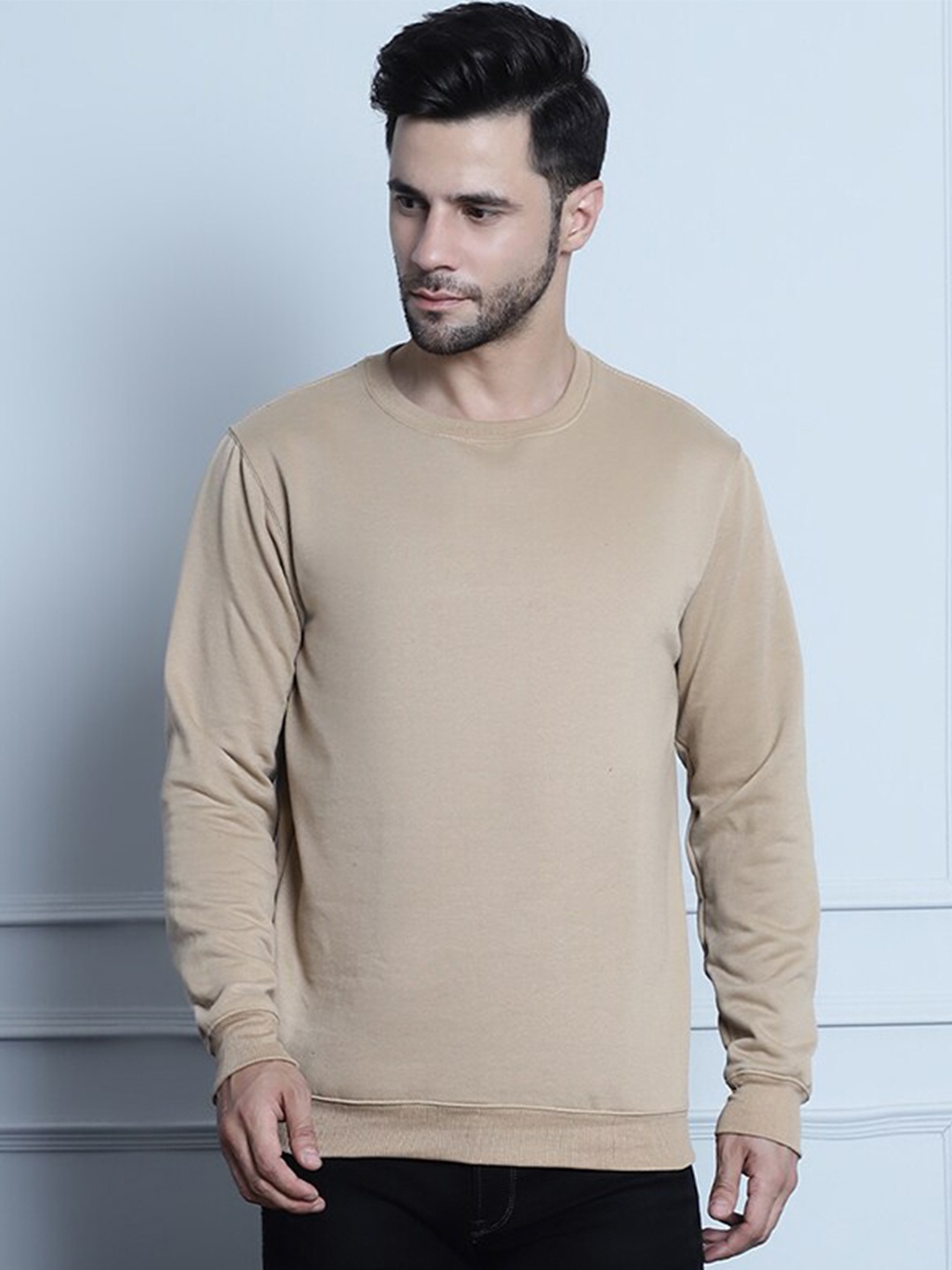 

urSense Ribbed Fleece Pullover Sweatshirt, Beige