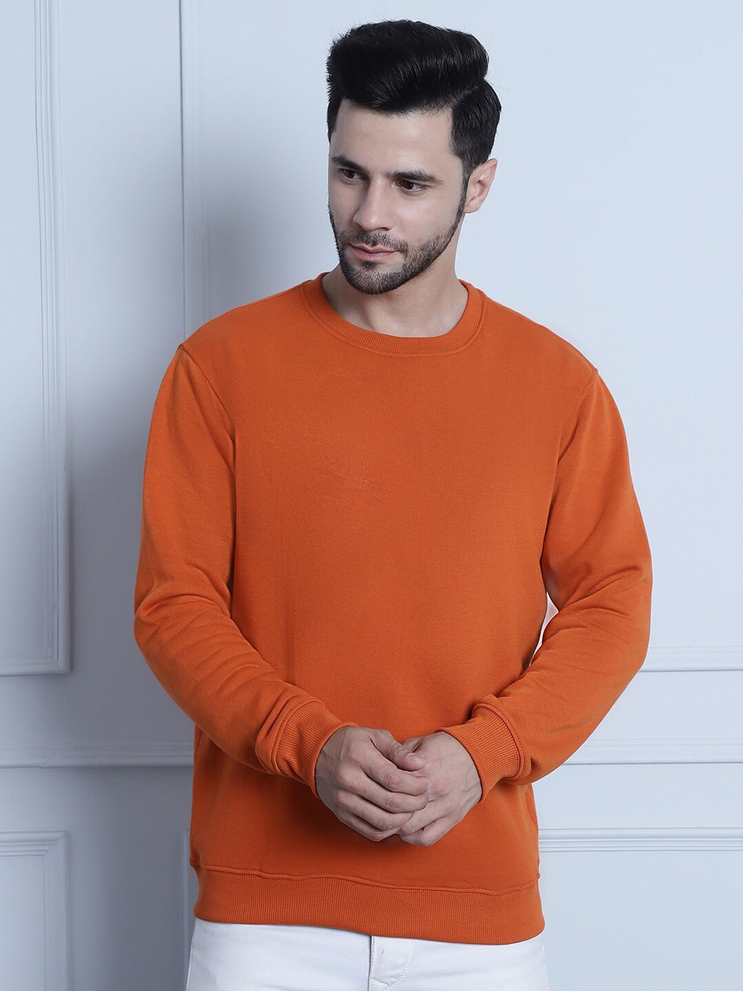 

urSense Ribbed Fleece Pullover Sweatshirt, Orange