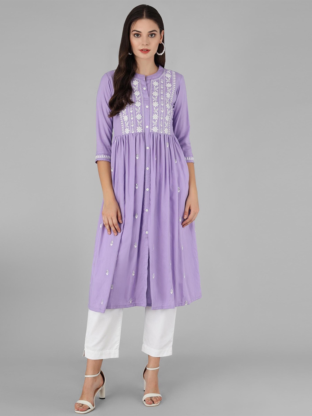 

choiceit Ethnic Motifs Embroidered Thread Work Anarkali Kurta, Lavender