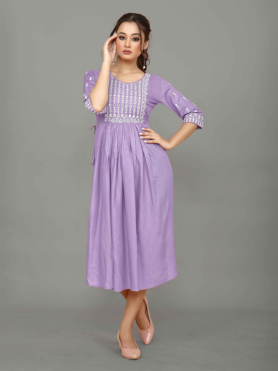 

choiceit Embroidered Cotton A-Line Kurta, Lavender