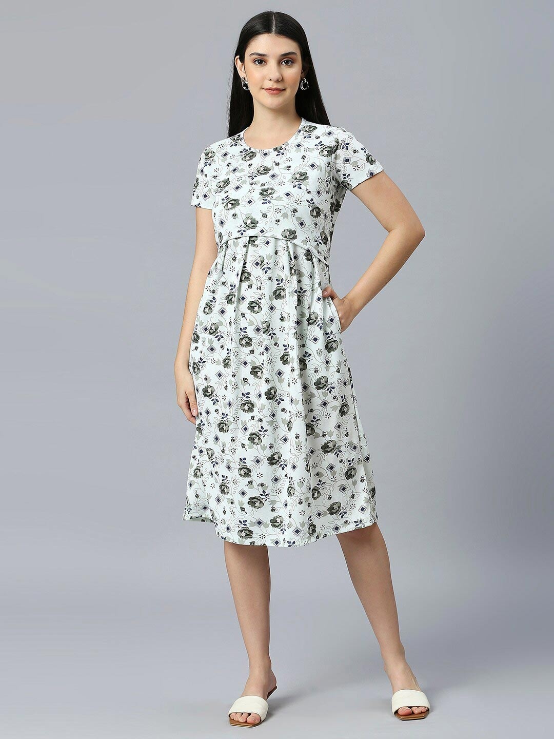 

True Shape Printed A-Line Maternity Dresses, Green