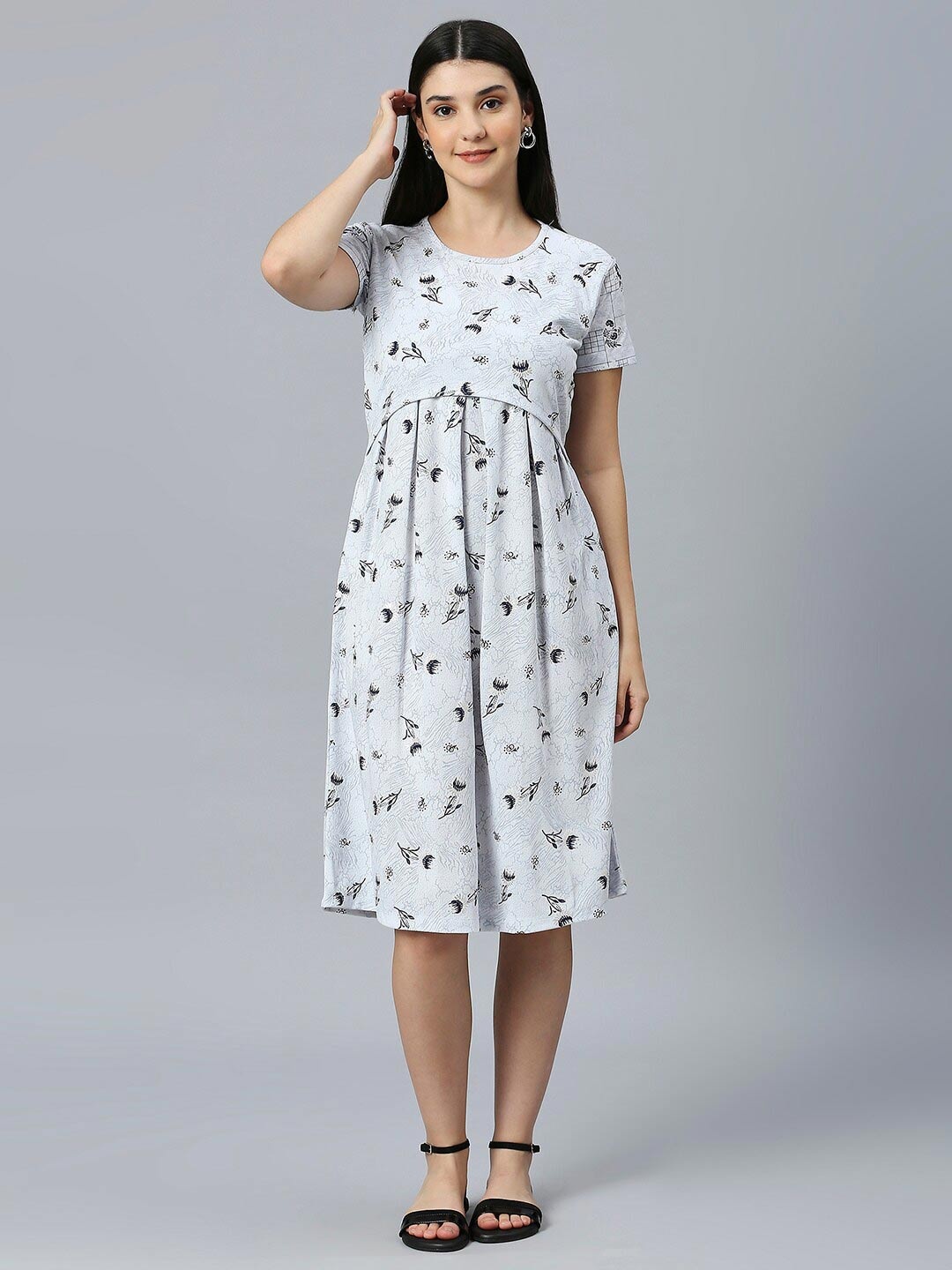 

True Shape Printed A Line Maternity Dress, Grey
