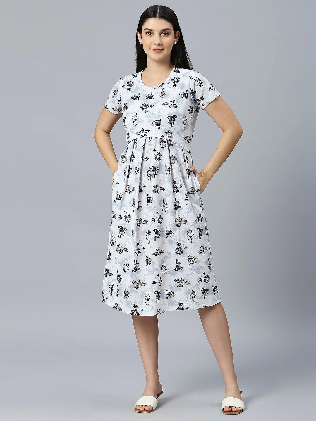 

True Shape Zipless Maternity Nursing A-Line Dress, Grey