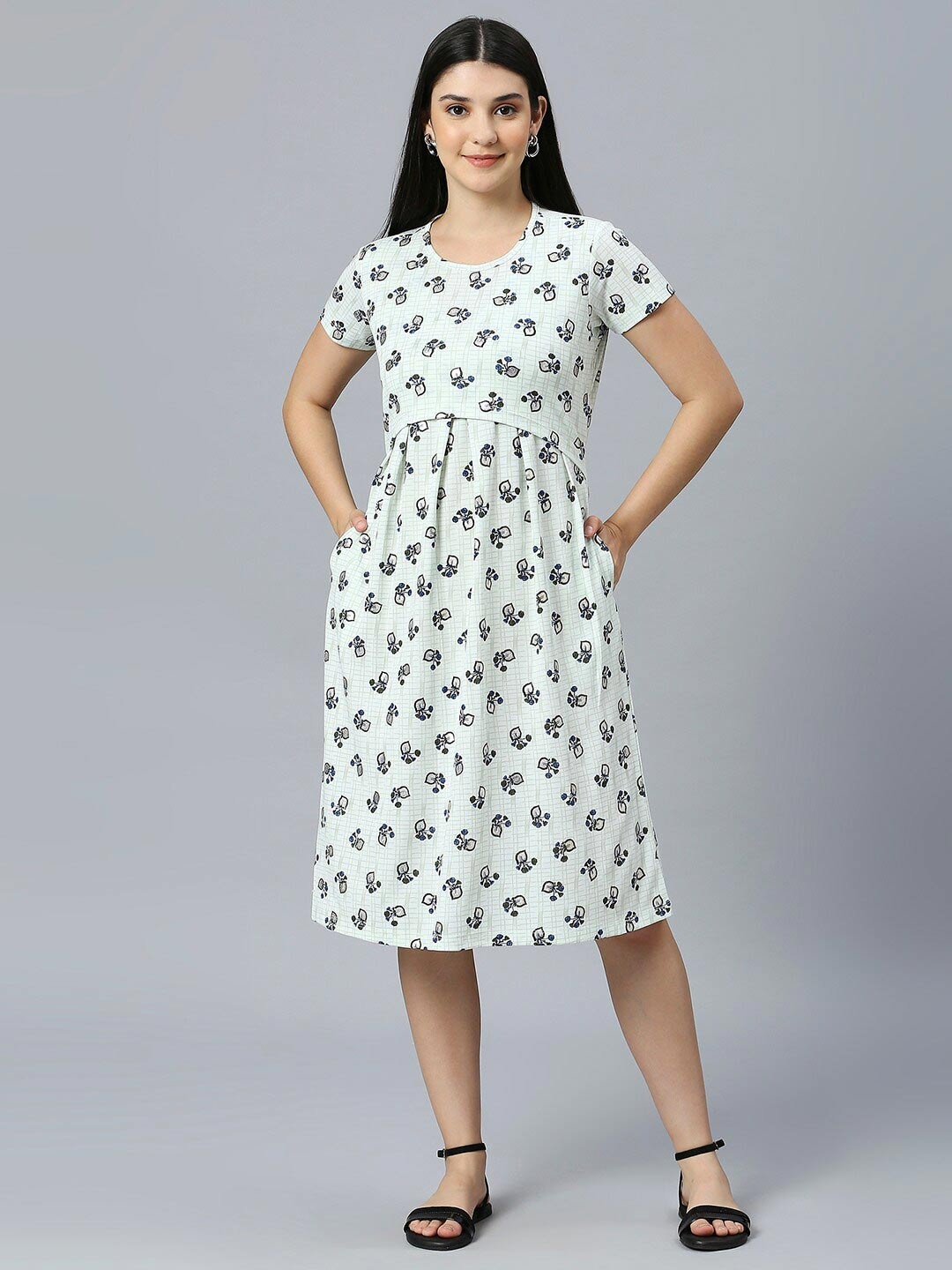 

True Shape Zipless Maternity Nursing A-Line Dress, Green
