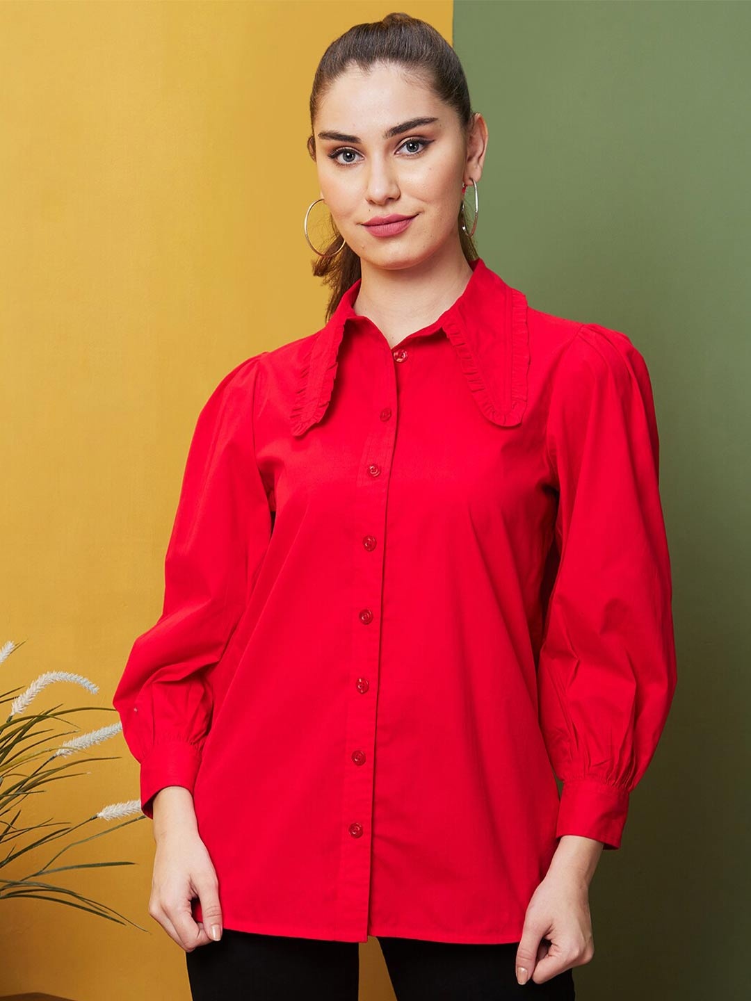 

Globus Frilled Shirt Style Top, Red