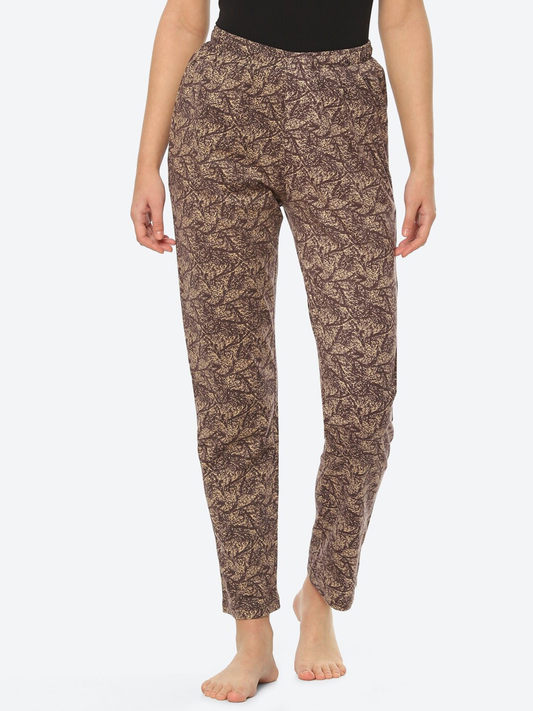 

2Bme Women Printed Mid-Rise Cotton Lounge Pants, Beige