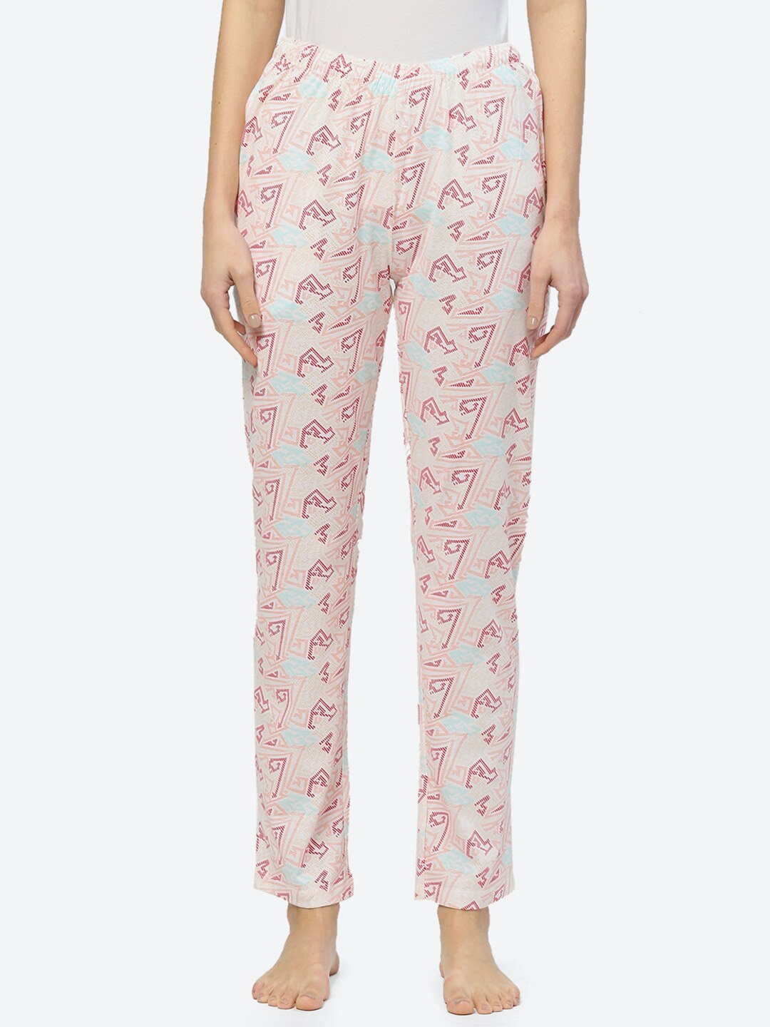 

2Bme Women Printed Mid-Rise Cotton Lounge Pants, Cream