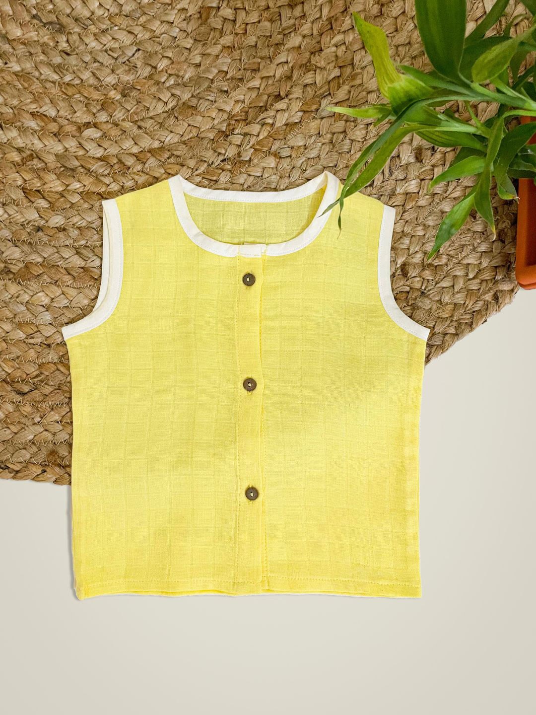 

BAESD Infants Sleeveless Pure Cotton Jhabla, Yellow