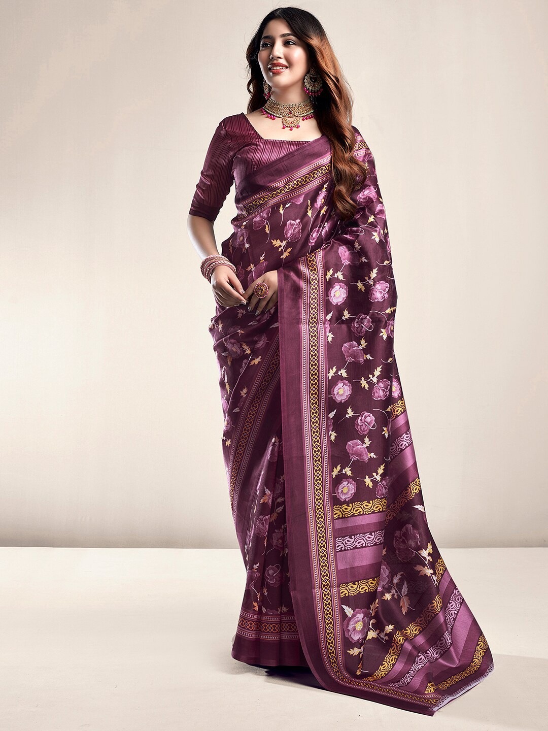 

KALINI Floral Printed Saree, Purple