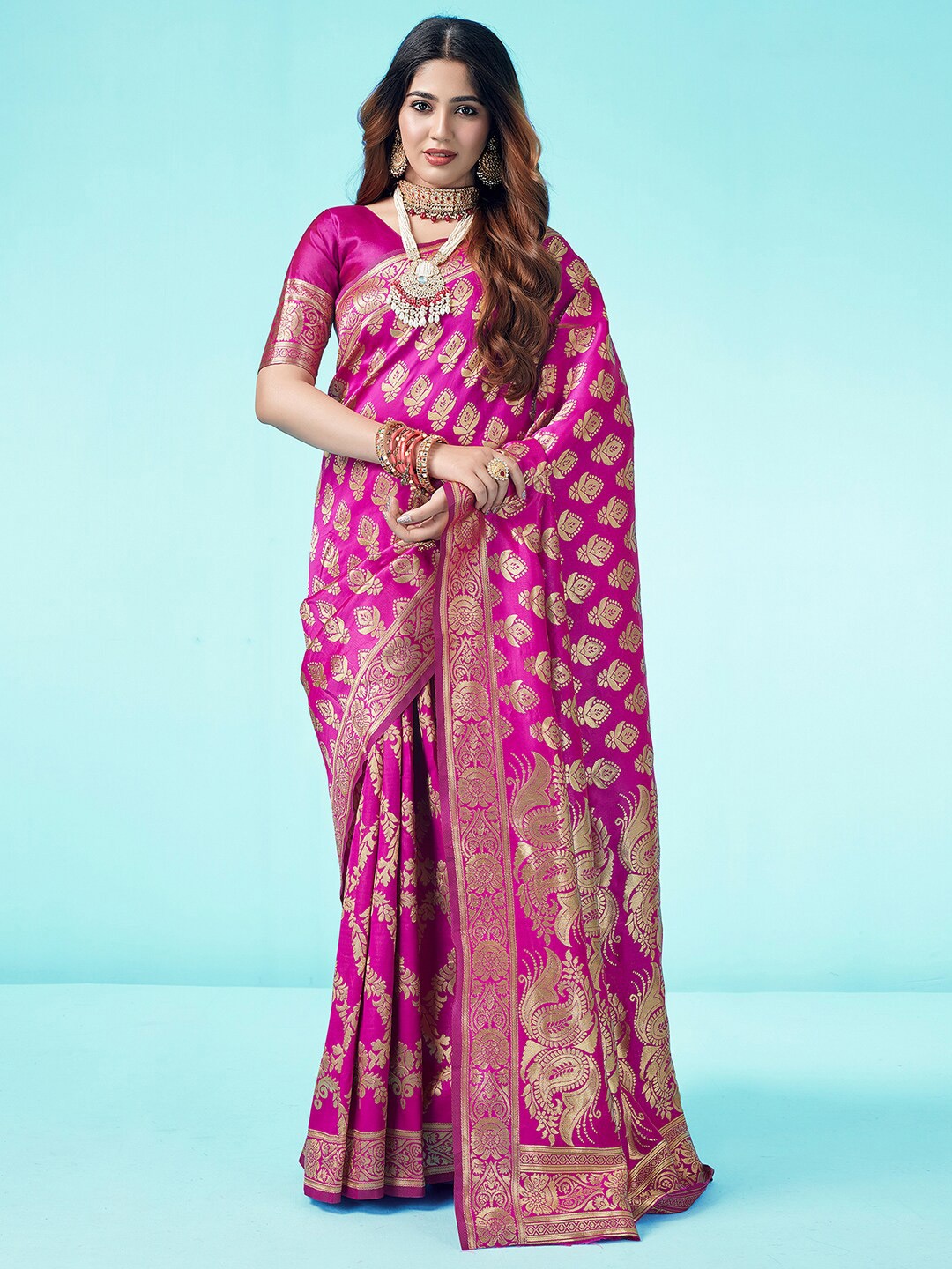 

KALINI Woven Design Zari Banarasi Saree, Pink