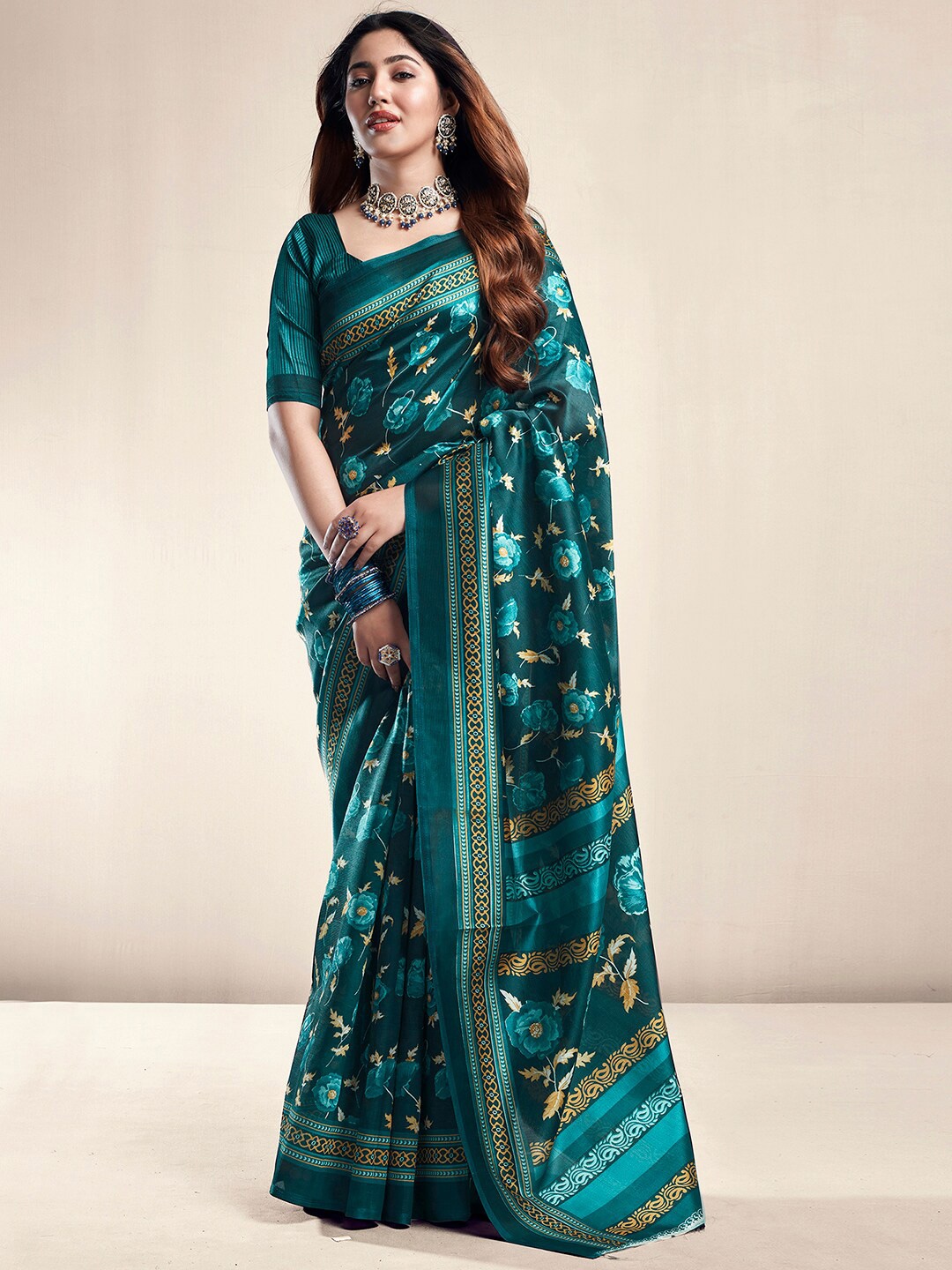 

KALINI Floral Printed Saree, Green