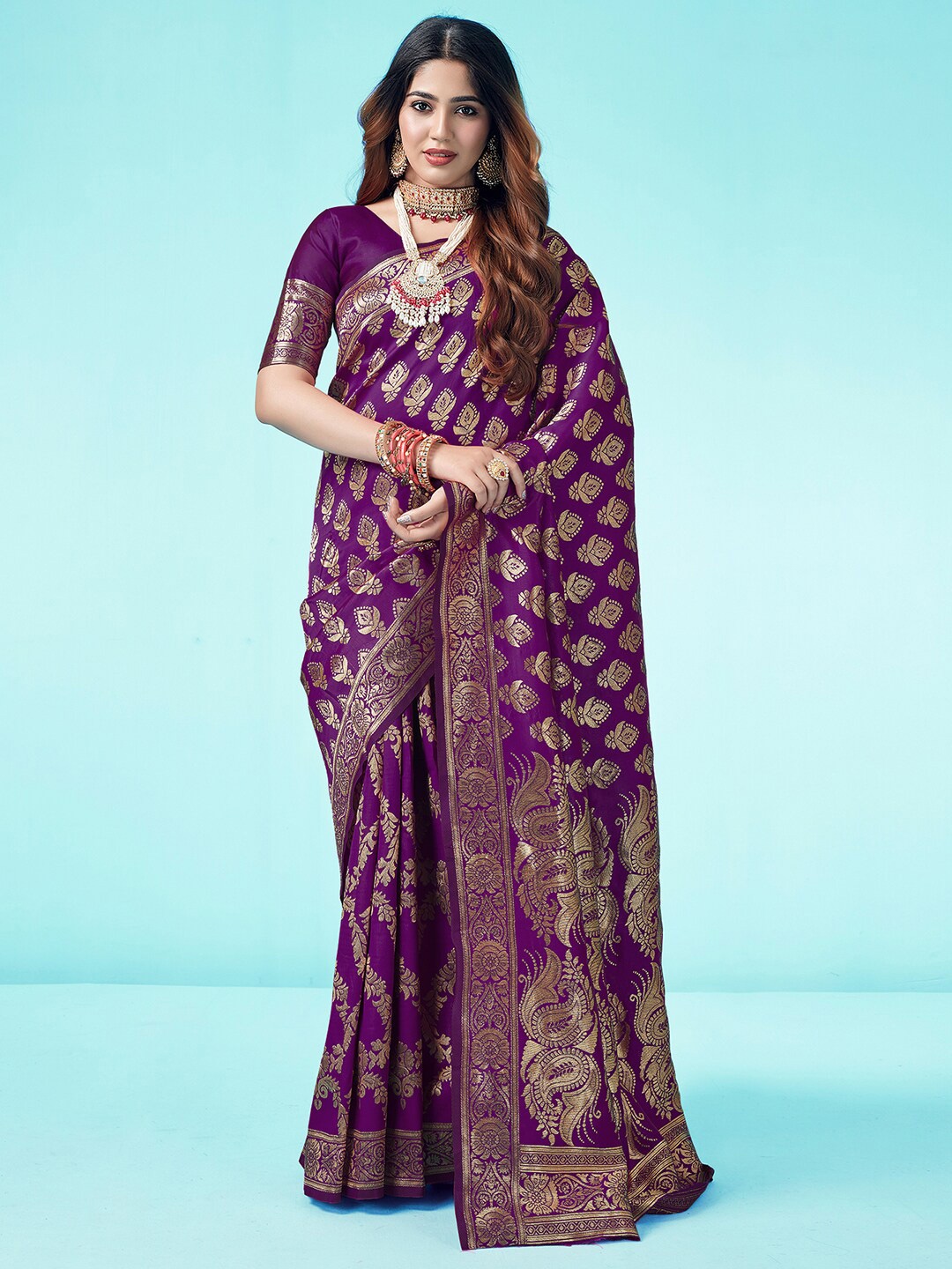 

KALINI Woven Design Zari Banarasi Saree, Purple