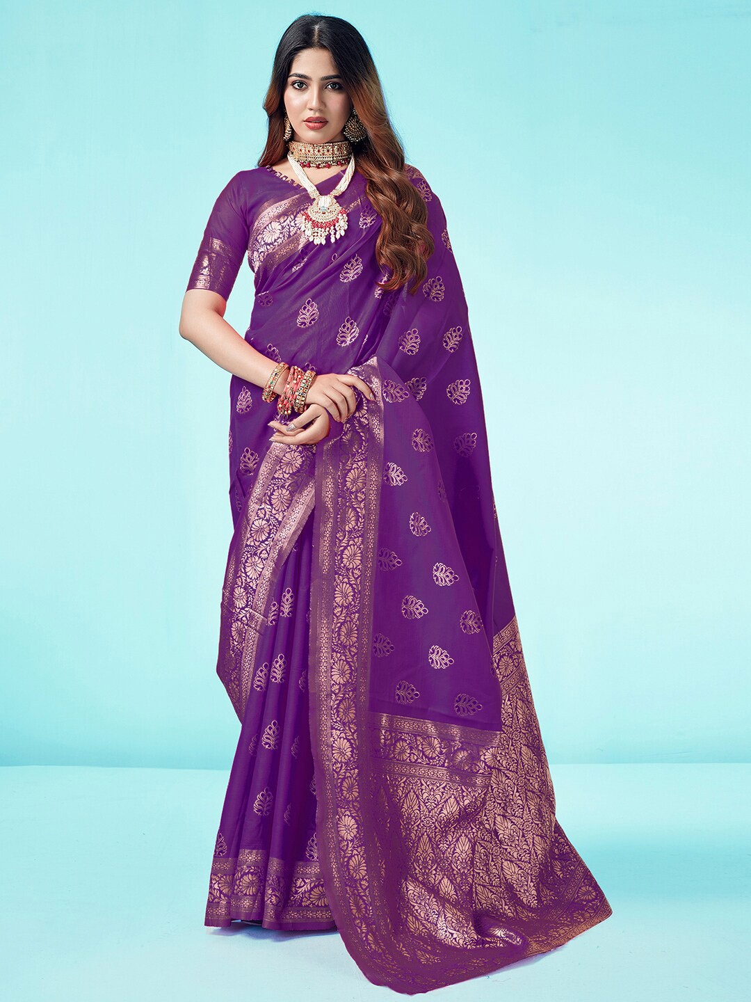 

KALINI Woven Design Zari Banarasi Saree, Purple