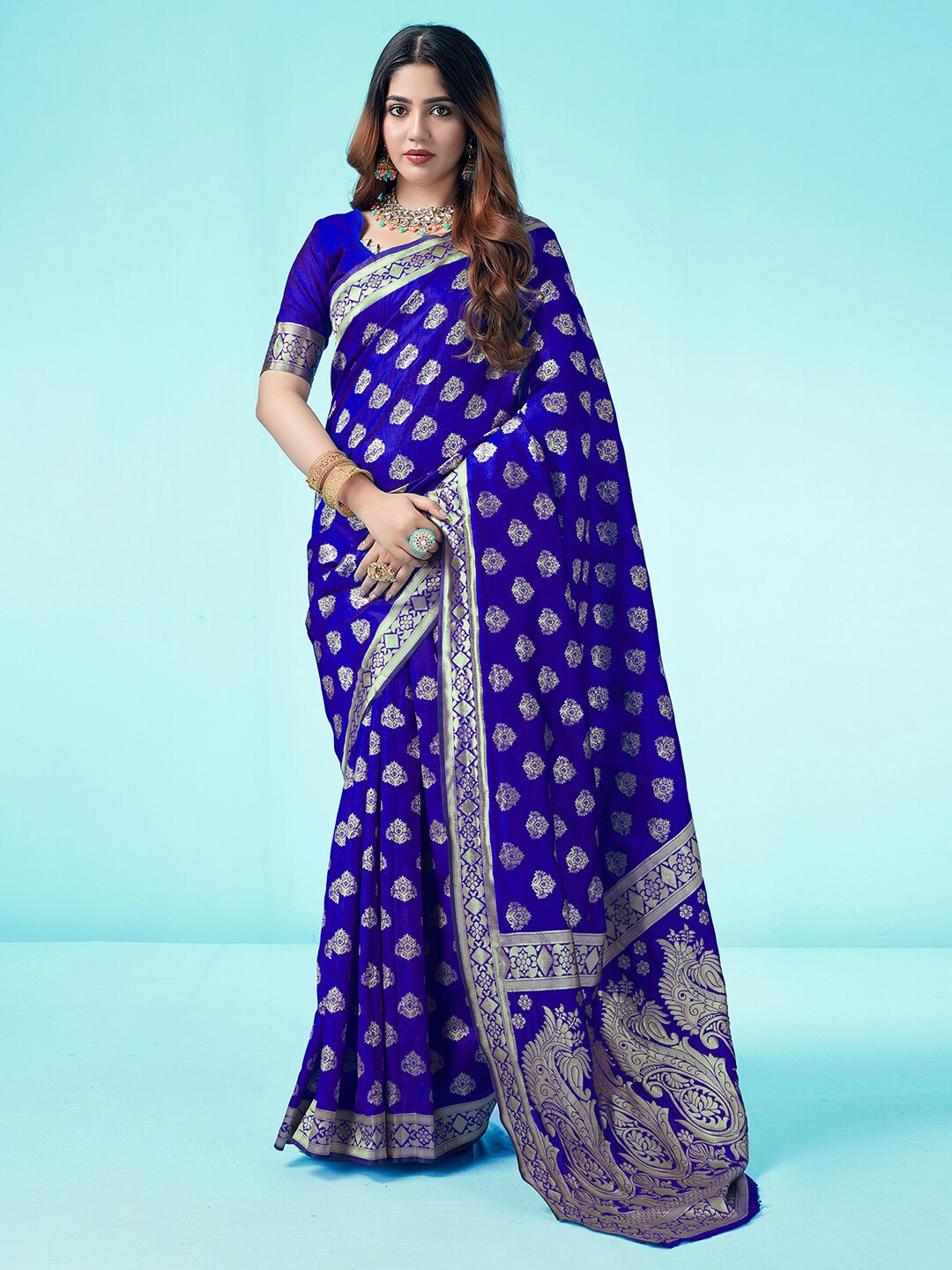 

KALINI Woven Design Zari Banarasi Saree, Blue